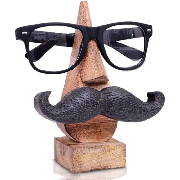 Wooden Moustache Eyeglass Holder Handmade Display Stand & Office Desk Home Decor - Picture 1 of 4
